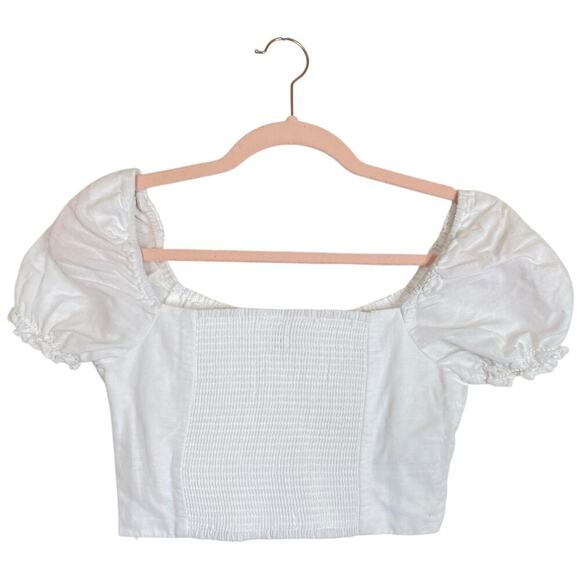 ARTIZIA Sunday Best Janis Linen Blouse Puff-sleeve Peplum Blouse Size Small - Picture 4 of 7